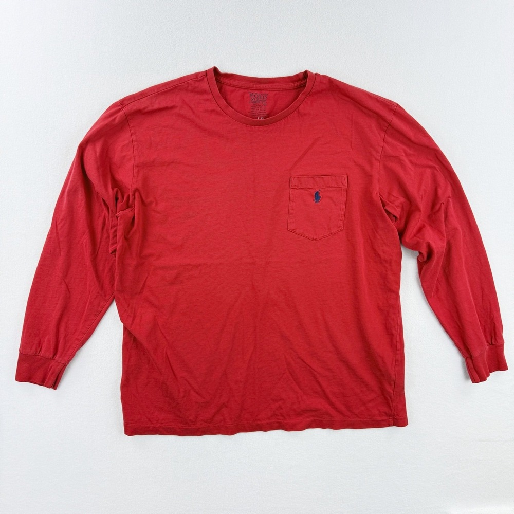 Polo Ralph Lauren Men Red Long Sleeve Pocket T-Shirt Size L Cotton Crewneck Tee